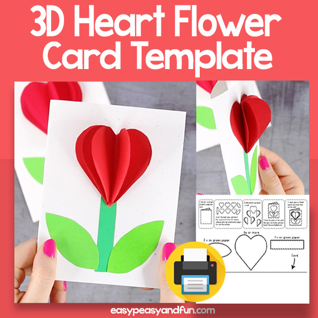 3D Heart Flower Craft Template