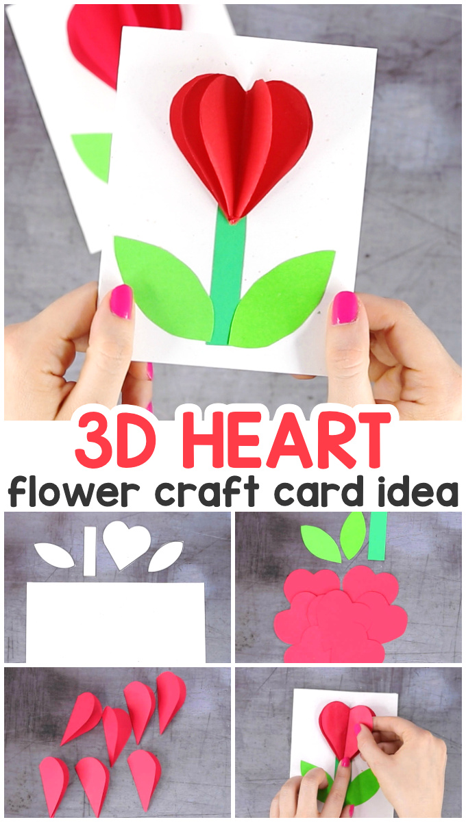 3D Heart Flower Valentines Day or Mothers Day Card for Kids - Easy and quick craft for kids #easypeasyandfun