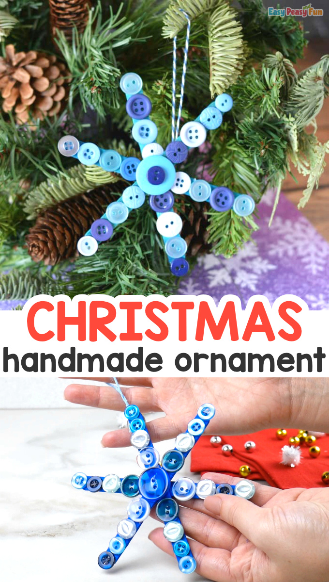 Christmas Ornamant Handmade with Buttons and Craft Sticks