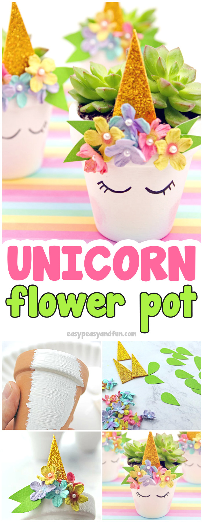 DIY Unicorn Planter Craft Idea #craftsforkids #flowerporcrafts #unicorncrafts