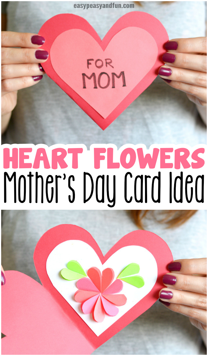 Heart Flowers Mothers Day Card Idea for Kids to Make. 