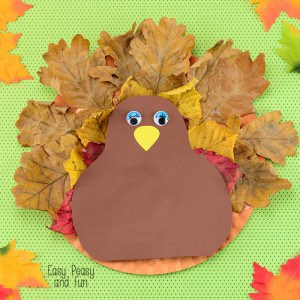 Paper Plate Turkey Craft with Leaves