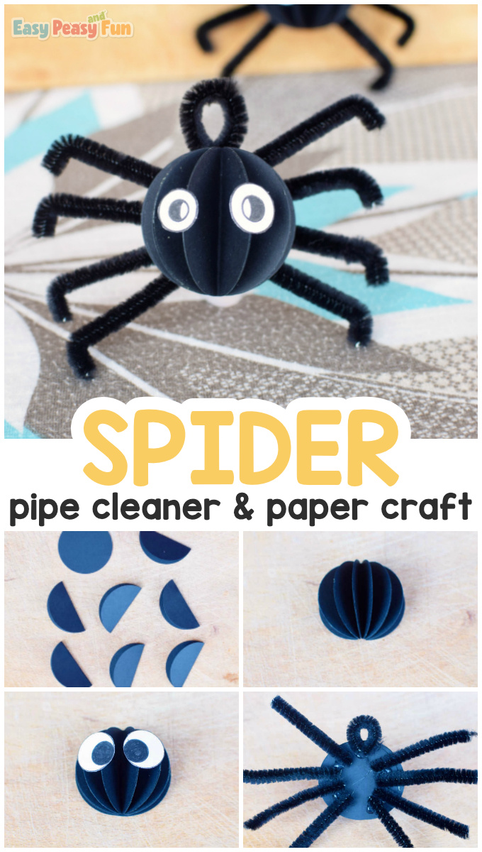 Pipe Cleaner and Paper Spider Halloween Craft for Kids