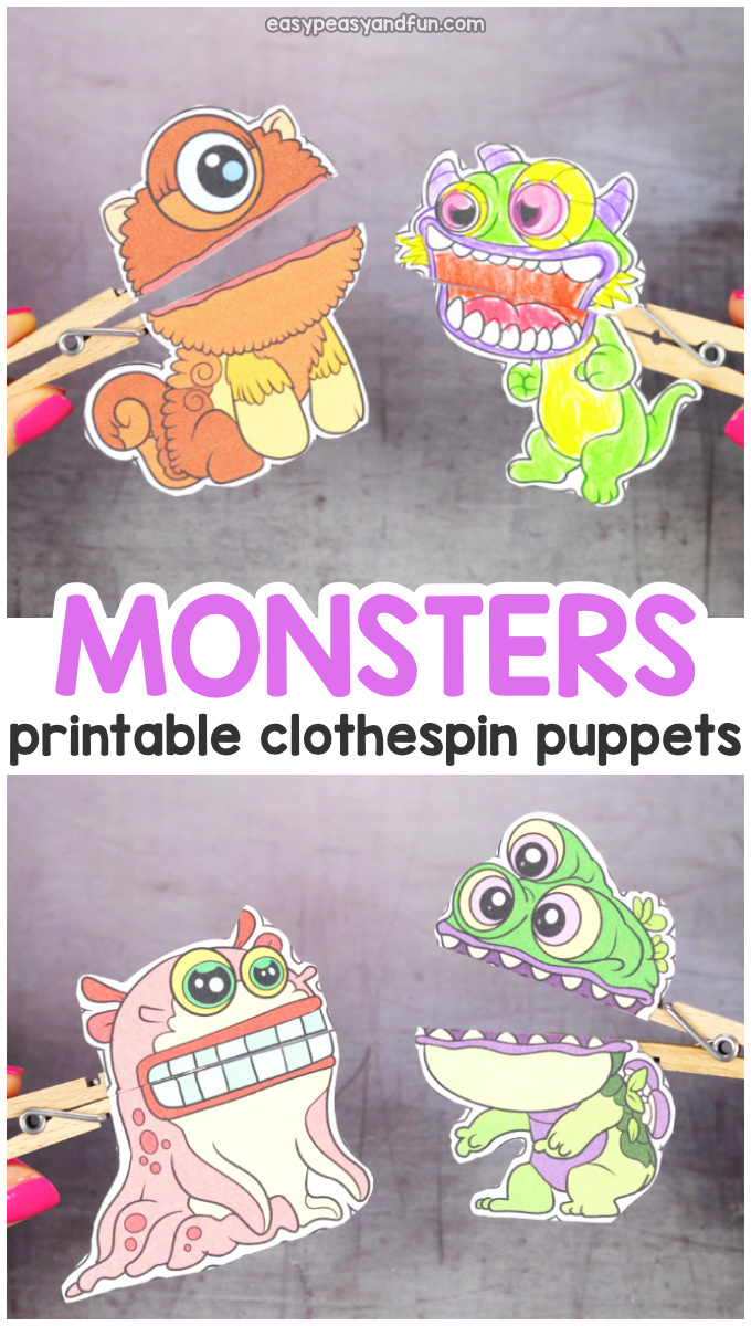 Printable Monsters Clothespin Puppets for Kids