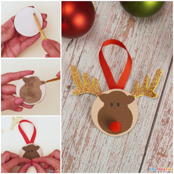 Reindeer Wooden Slice Ornaments Craft Idea
