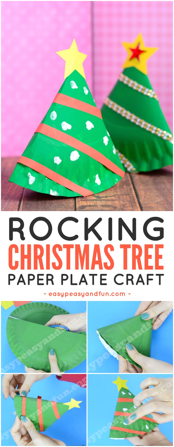 Rocking Paper Plate Christmas Tree Craft for Kids. Fun Christmas craft idea to do with kids.