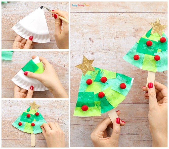 Tissue Paper Christmas Tree Craft for Kids