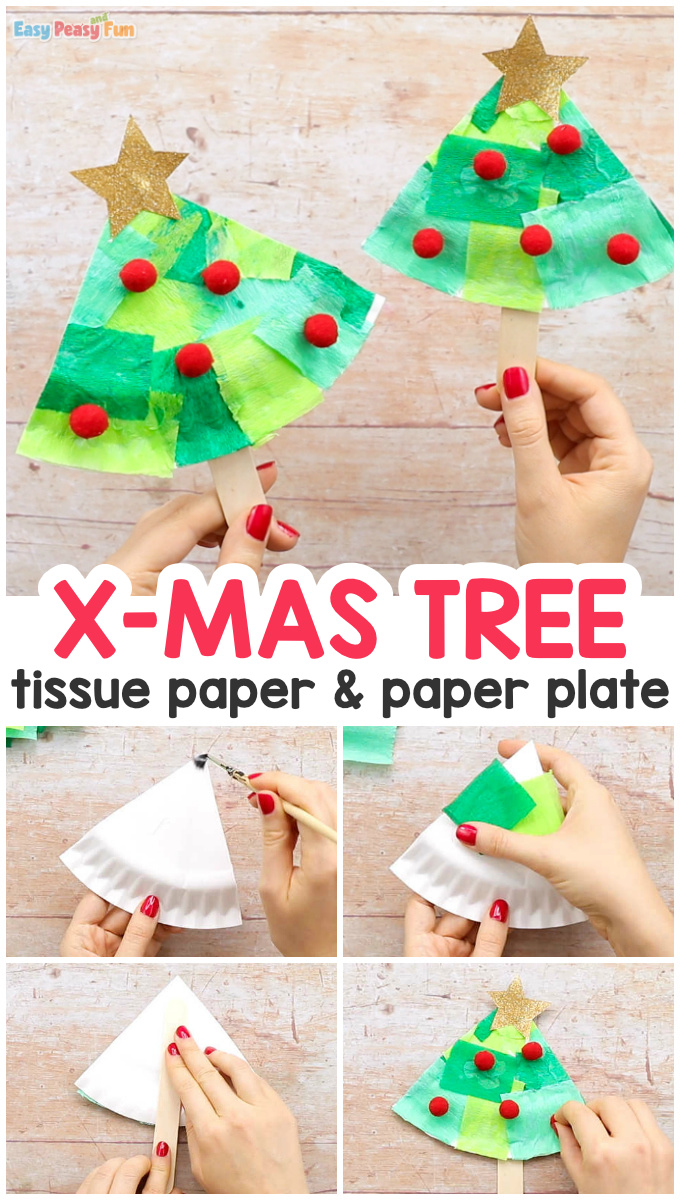 Tissue Paper Christmas Tree Paper Plate Craft for Kids