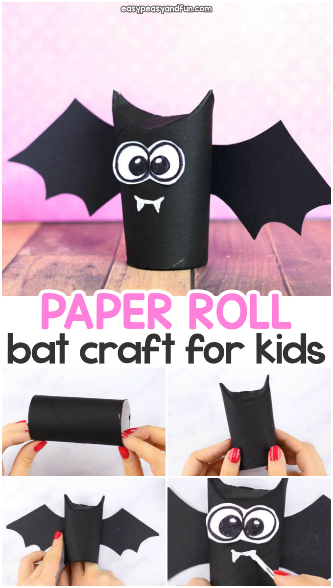 Toilet paper roll bat craft idea for kids. Fun Halloween craft for kids to make with paper rolls. 