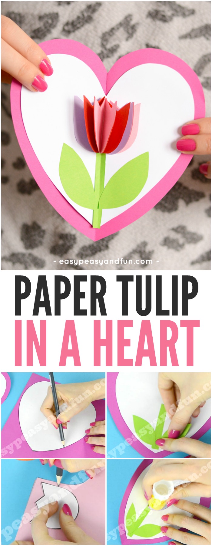 Tulip in a Heart Card Valentines Day Craft for Kids #mothersday #papercrafts #heartcrafts