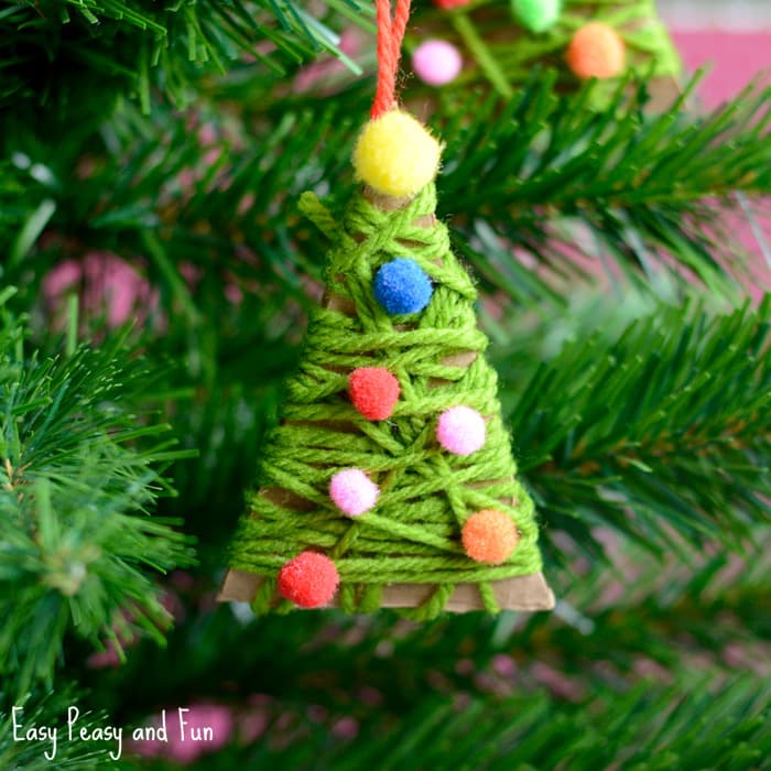 Yarn Wraped Christmas Tree Ornament Craft for Kids